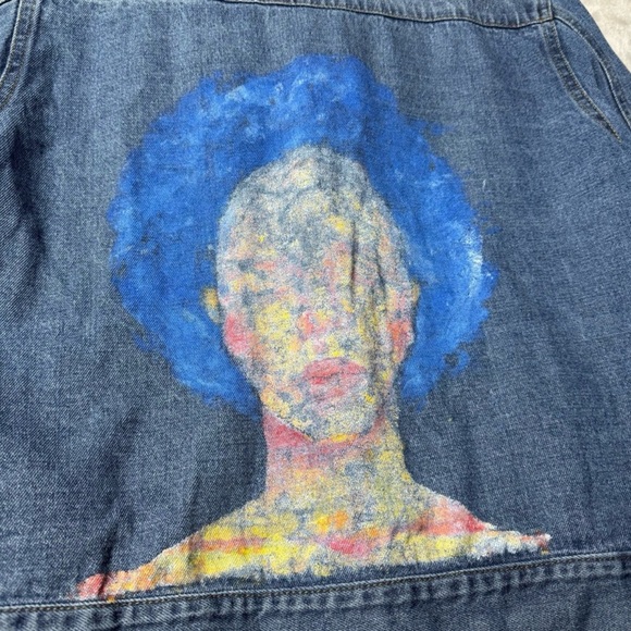 Abstract Portrait Art Denim Jacket | Indie Grunge Festival Jean Jacket - Picture 6 of 12
